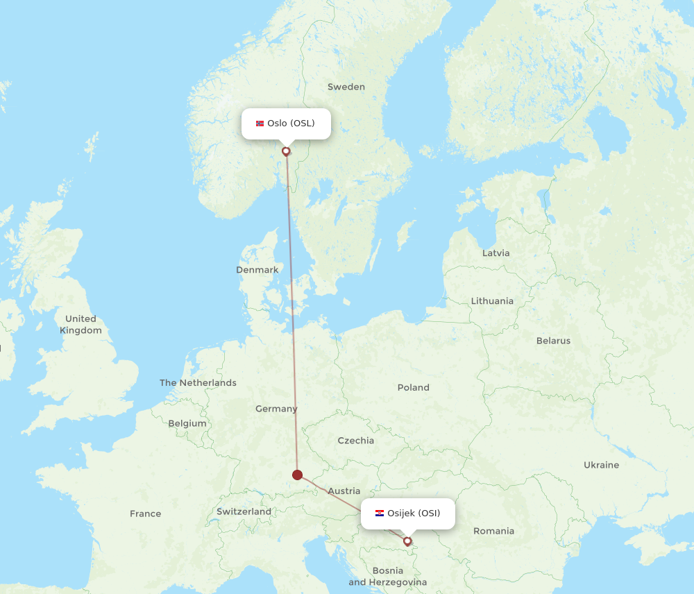 All Flight Routes From Osijek To Oslo OSI To OSL Flight Routes