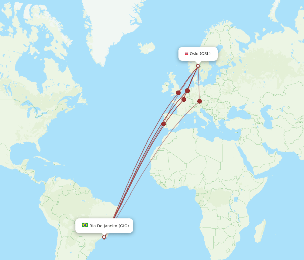 All Flight Routes From Oslo To Rio De Janeiro Osl To Gig Flight Routes