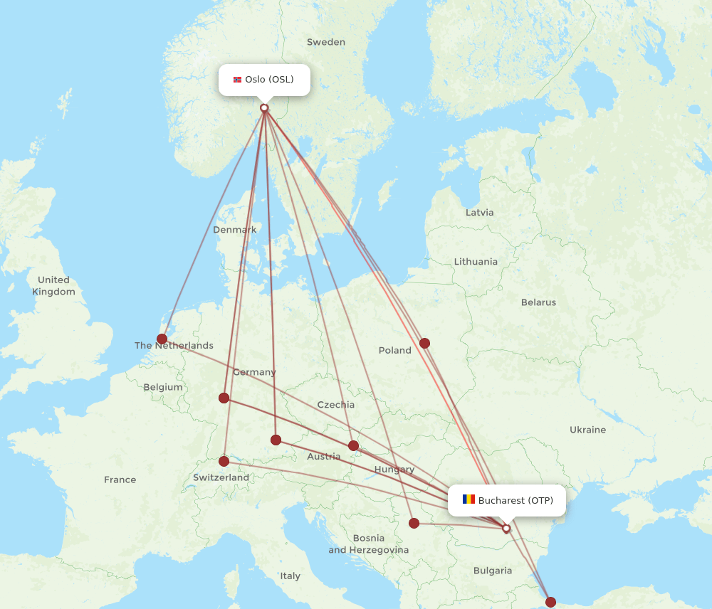 All Flight Routes From Oslo To Bucharest Osl To Otp Flight Routes