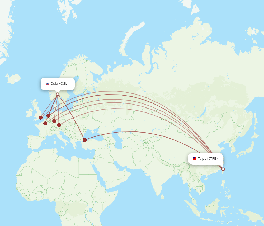 All Flight Routes From Oslo To Taipei Osl To Tpe Flight Routes