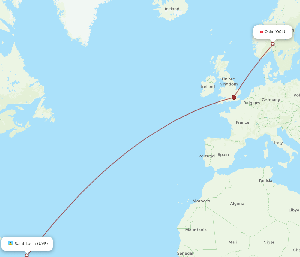 All Flight Routes From Oslo To Saint Lucia Osl To Uvf Flight Routes