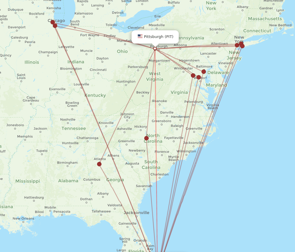 All Flight Routes From West Palm Beach To Pittsburgh Pbi To Pit