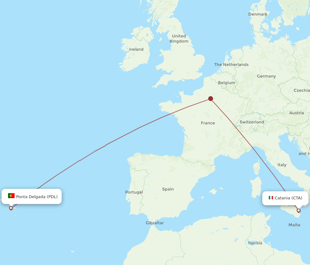 All Flight Routes From Ponta Delgada Azores To Catania Pdl To Cta