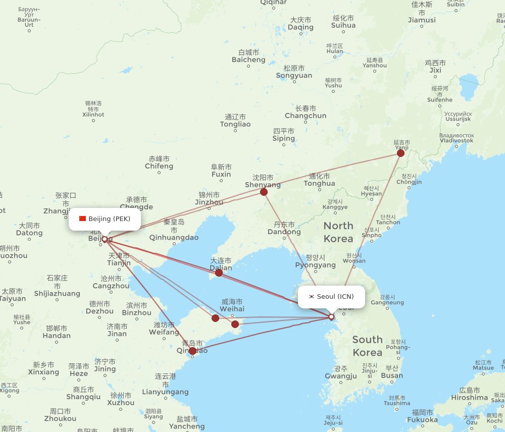 All Flight Routes From Beijing To Seoul PEK To ICN Flight Routes