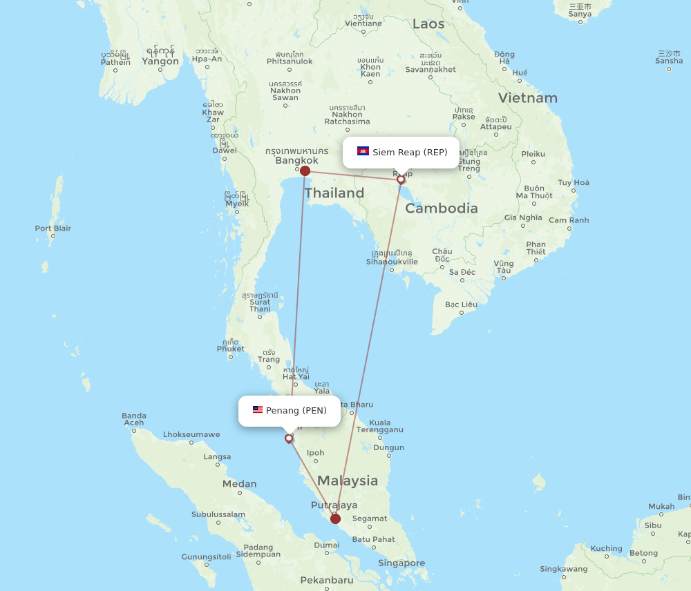 Flights From Penang To Siem Reap Pen To Rep Flight Routes