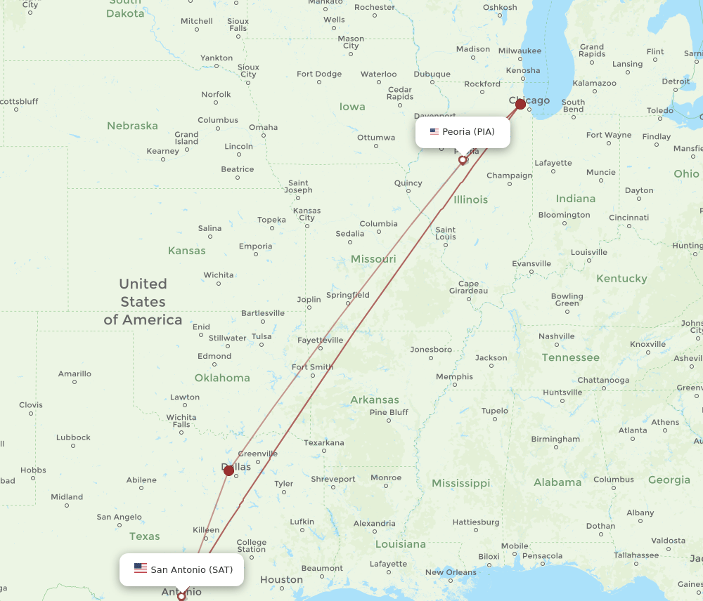 All Flight Routes From Peoria To San Antonio PIA To SAT Flight Routes