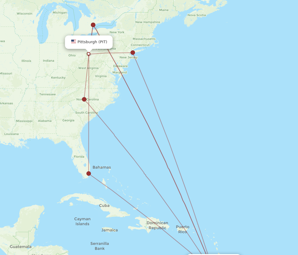 All Flight Routes From Pittsburgh To St George S PIT To GND Flight