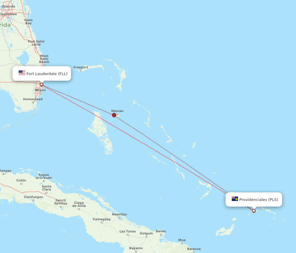 Flights From Providenciales To Fort Lauderdale Pls To Fll Flight Routes