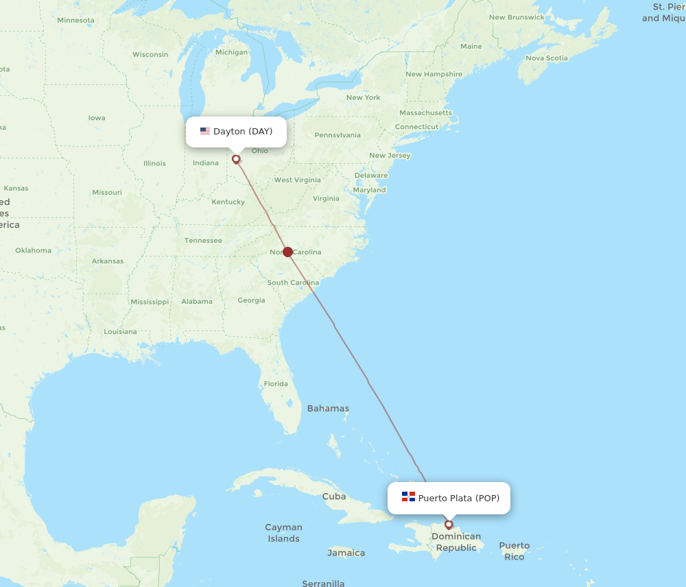 Flights From Puerto Plata To Dayton Pop To Day Flight Routes
