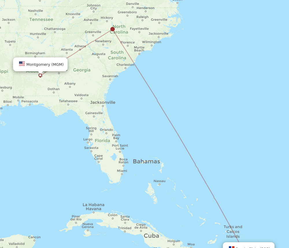 Flights From Puerto Plata To Montgomery Pop To Mgm Flight Routes