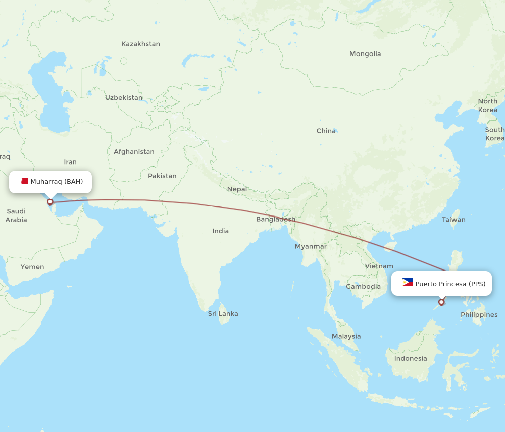 All Flight Routes From Bahrain To Puerto Princesa BAH To PPS Flight