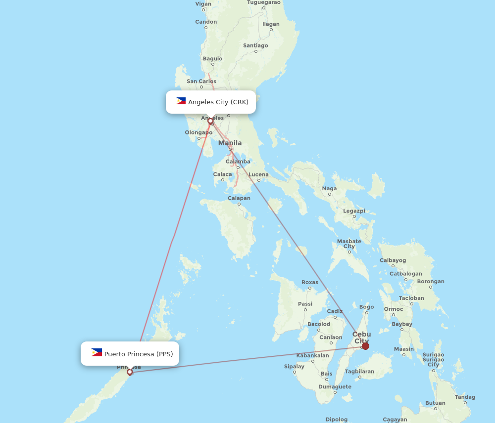 All Flight Routes From Puerto Princesa To Angeles Pps To Crk Flight