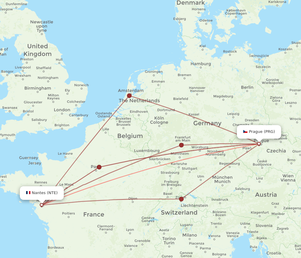 All Flight Routes From Prague To Nantes PRG To NTE Flight Routes