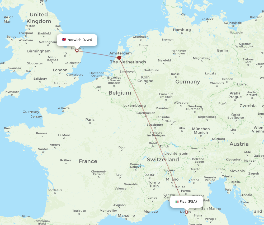 Flights From Pisa To Norwich PSA To NWI Flight Routes