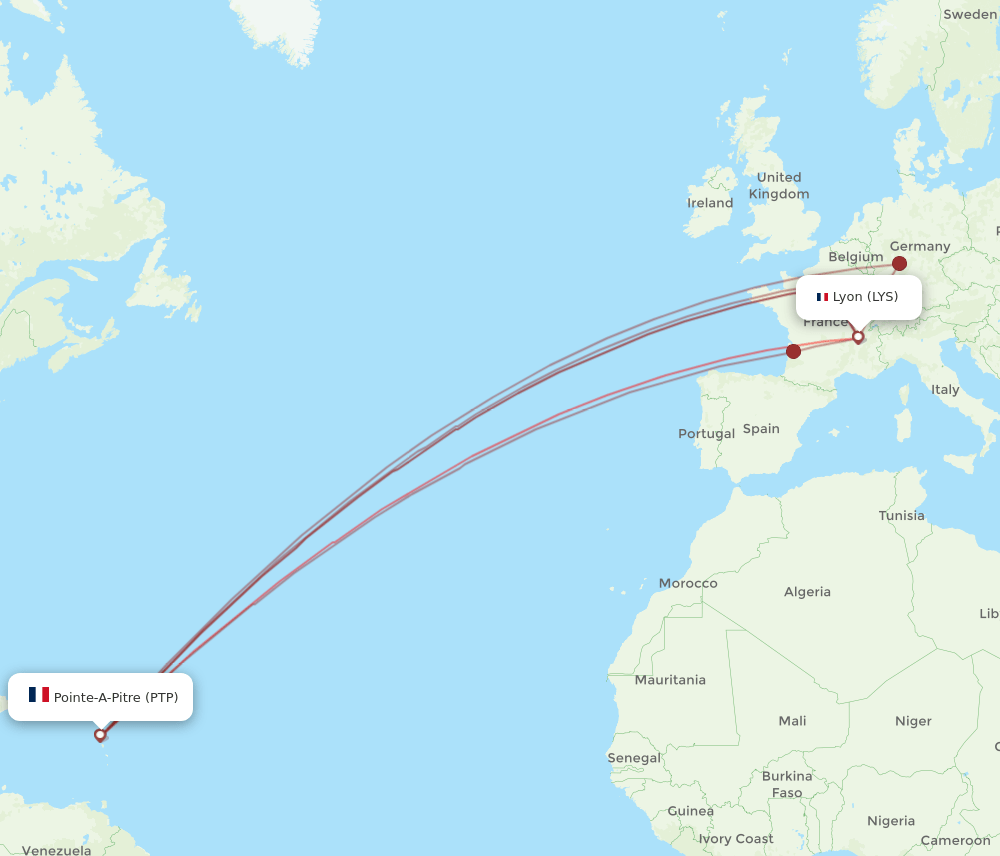 All Flight Routes From Pointe A Pitre To Lyon Ptp To Lys Flight Routes