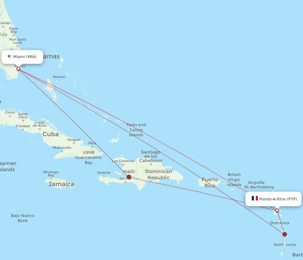 All Flight Routes From Pointe A Pitre To Miami PTP To MIA Flight Routes