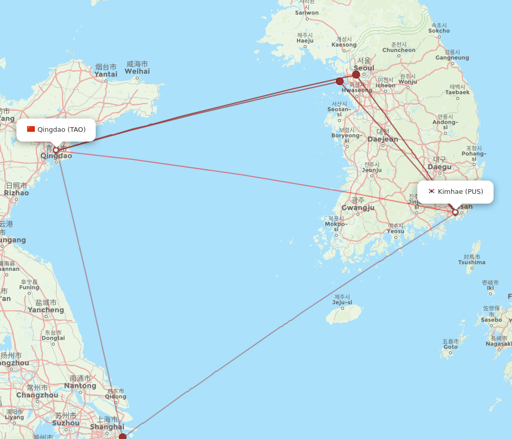 All Flight Routes From Busan To Qingdao PUS To TAO Flight Routes