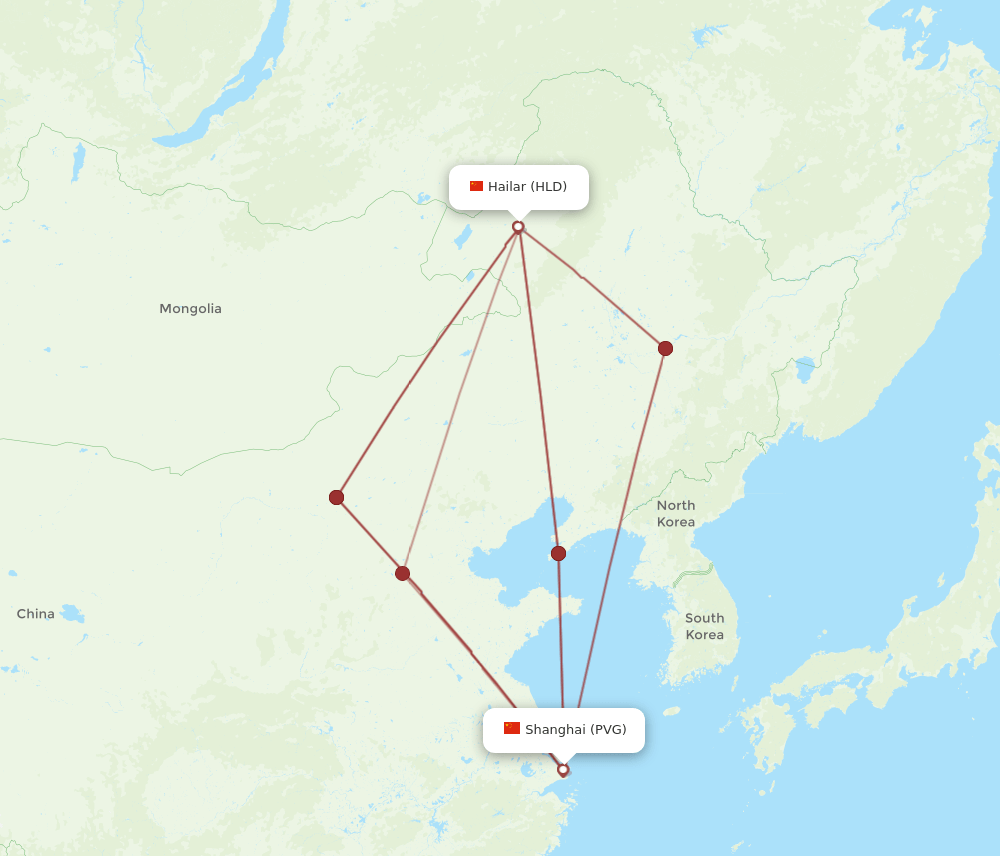 All Flight Routes From Shanghai To Hailar Pvg To Hld Flight Routes