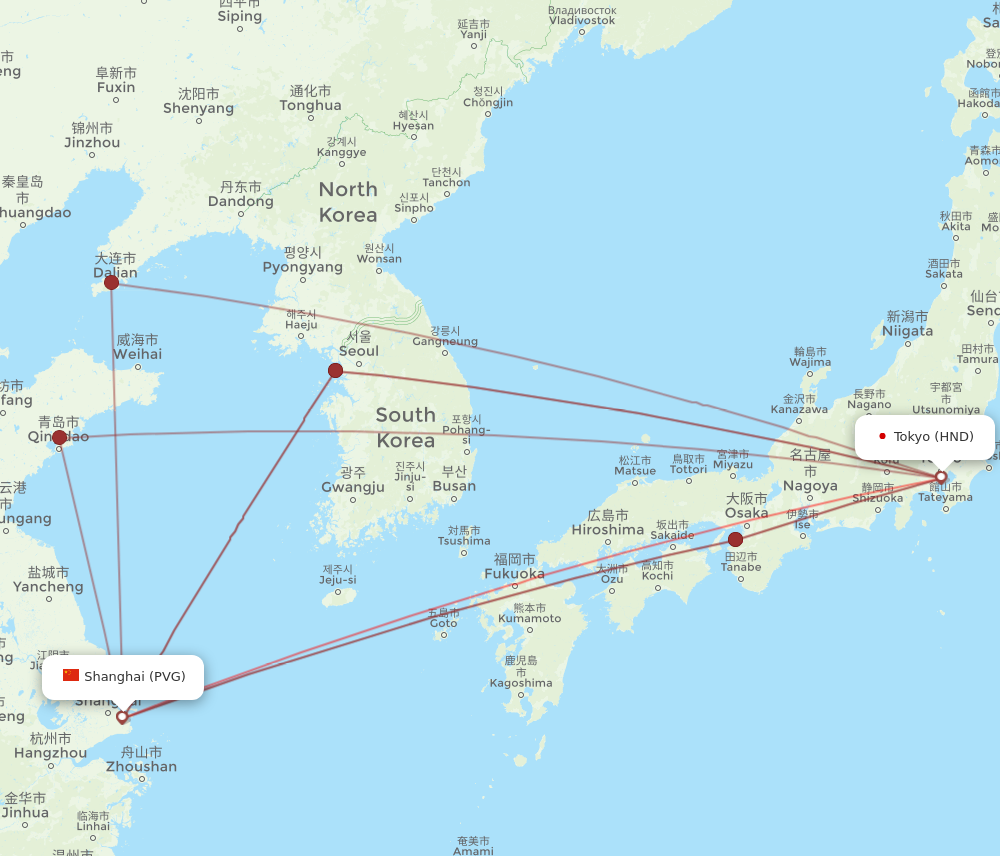 All Flight Routes From Shanghai To Tokyo PVG To HND Flight Routes