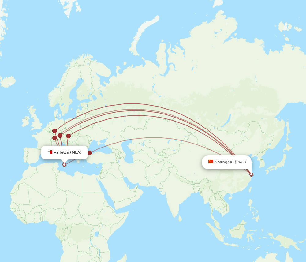 All Flight Routes From Shanghai To Malta Pvg To Mla Flight Routes