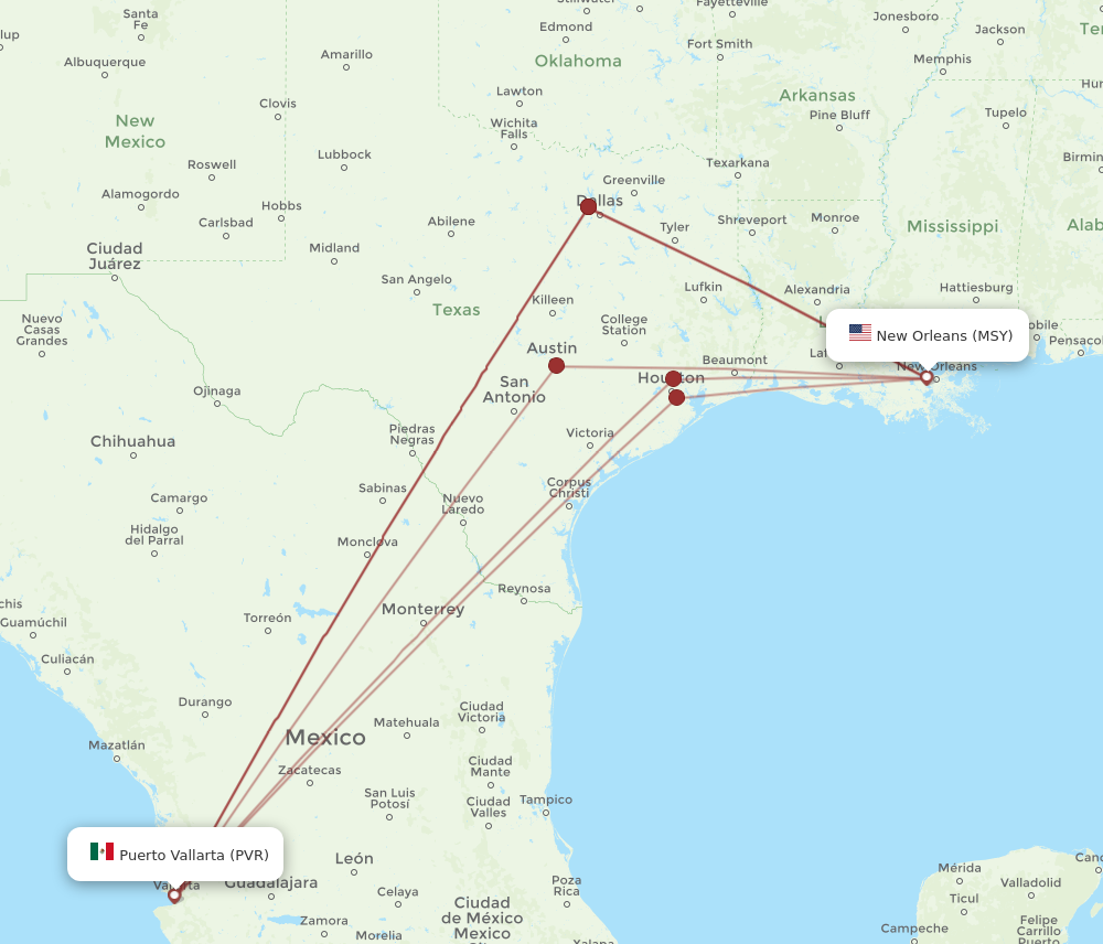 Flights From Puerto Vallarta To New Orleans Pvr To Msy Flight Routes