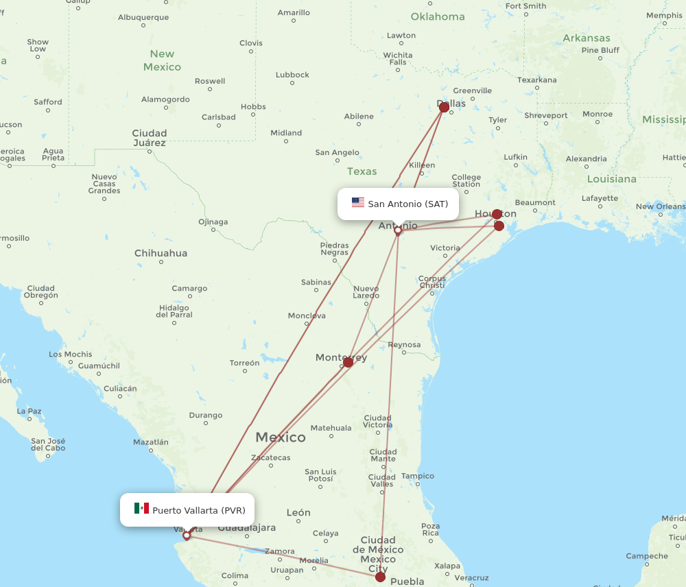 Flights From Puerto Vallarta To San Antonio PVR To SAT Flight Routes