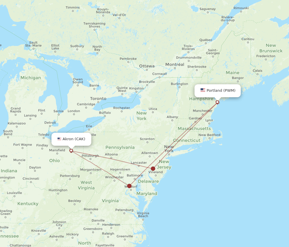 Flights From Portland To Akron PWM To CAK Flight Routes