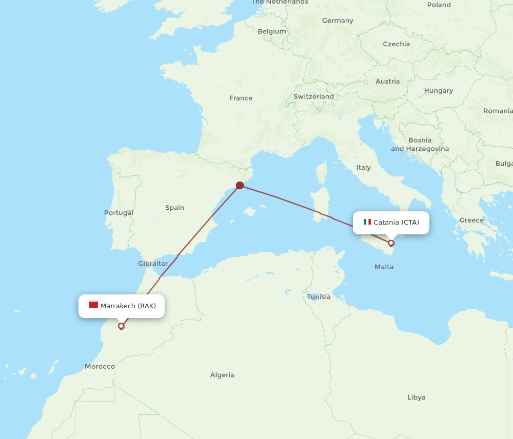 All Flight Routes From Marrakech To Catania RAK To CTA Flight Routes