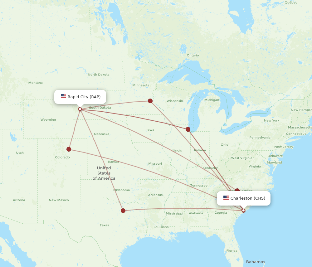 All Flight Routes From Rapid City To Charleston RAP To CHS Flight Routes