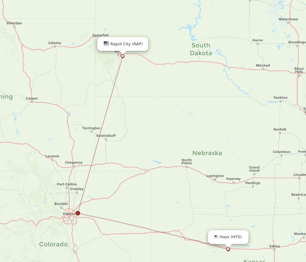 Flights From Rapid City To Hays Rap To Hys Flight Routes