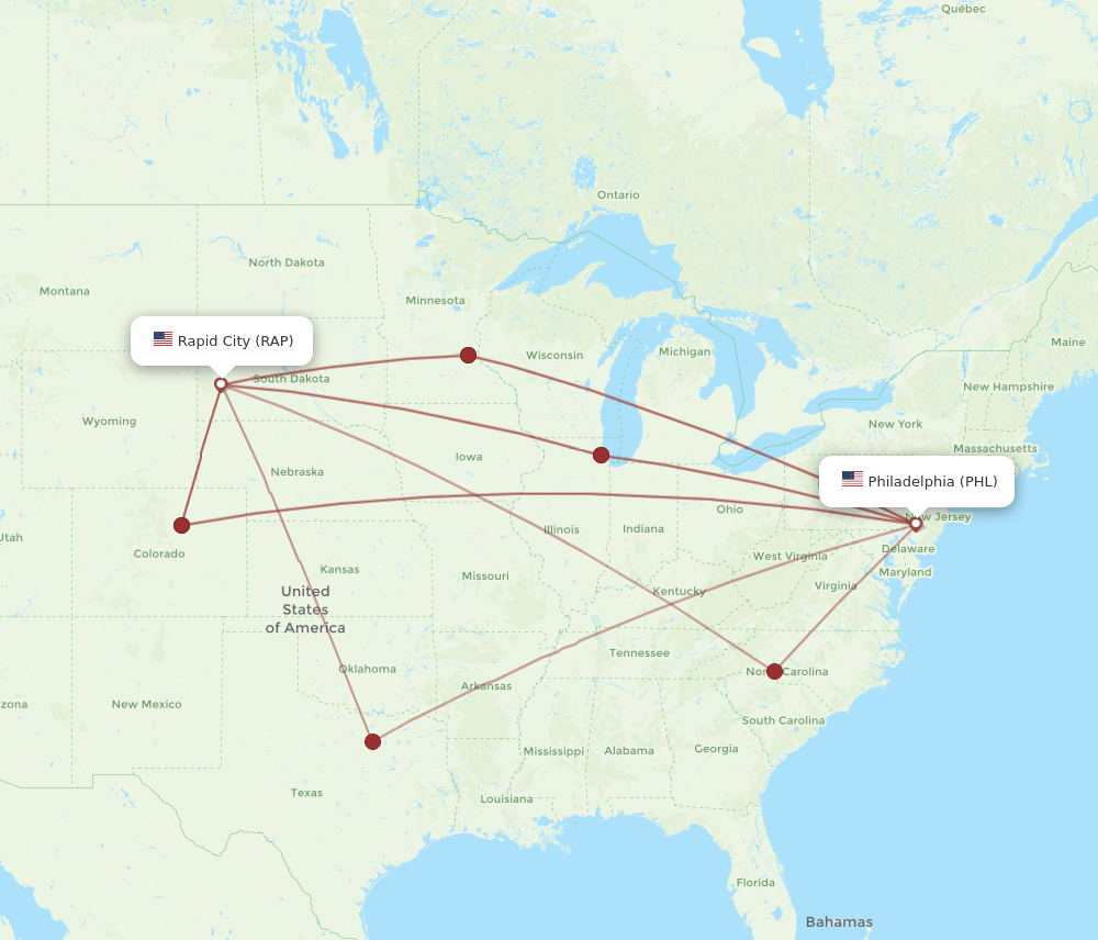 Flights From Rapid City To Philadelphia RAP To PHL Flight Routes