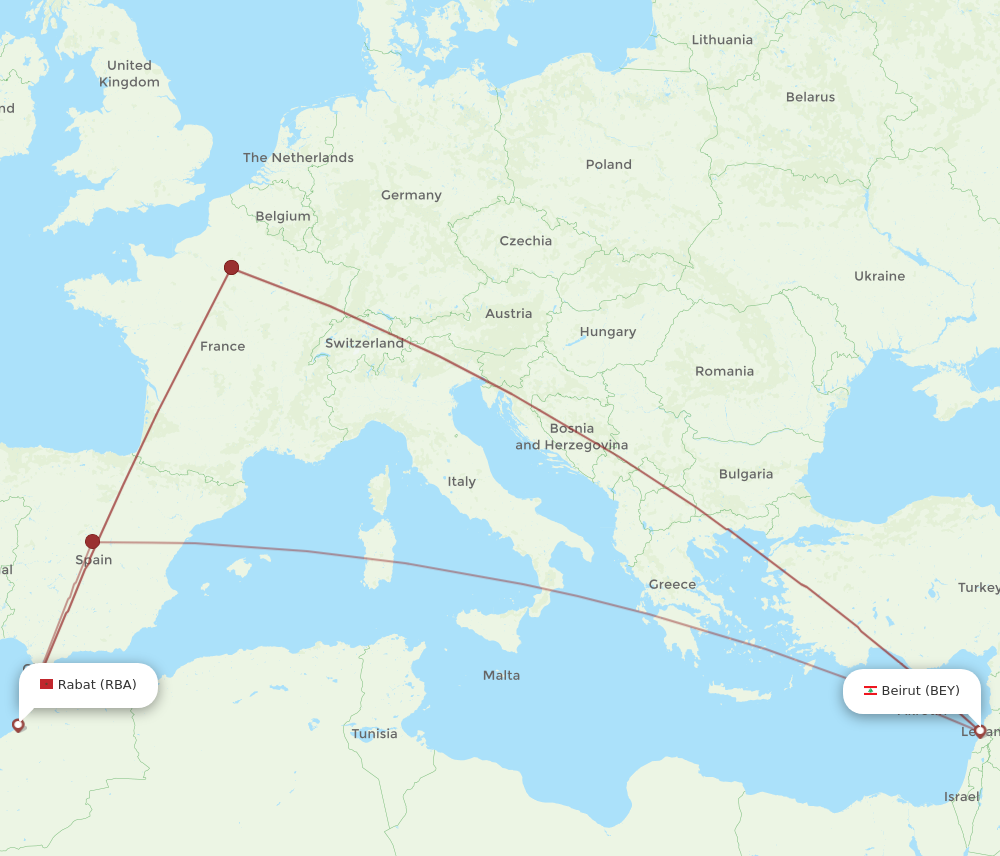 All Flight Routes From Rabat To Beirut Rba To Bey Flight Routes