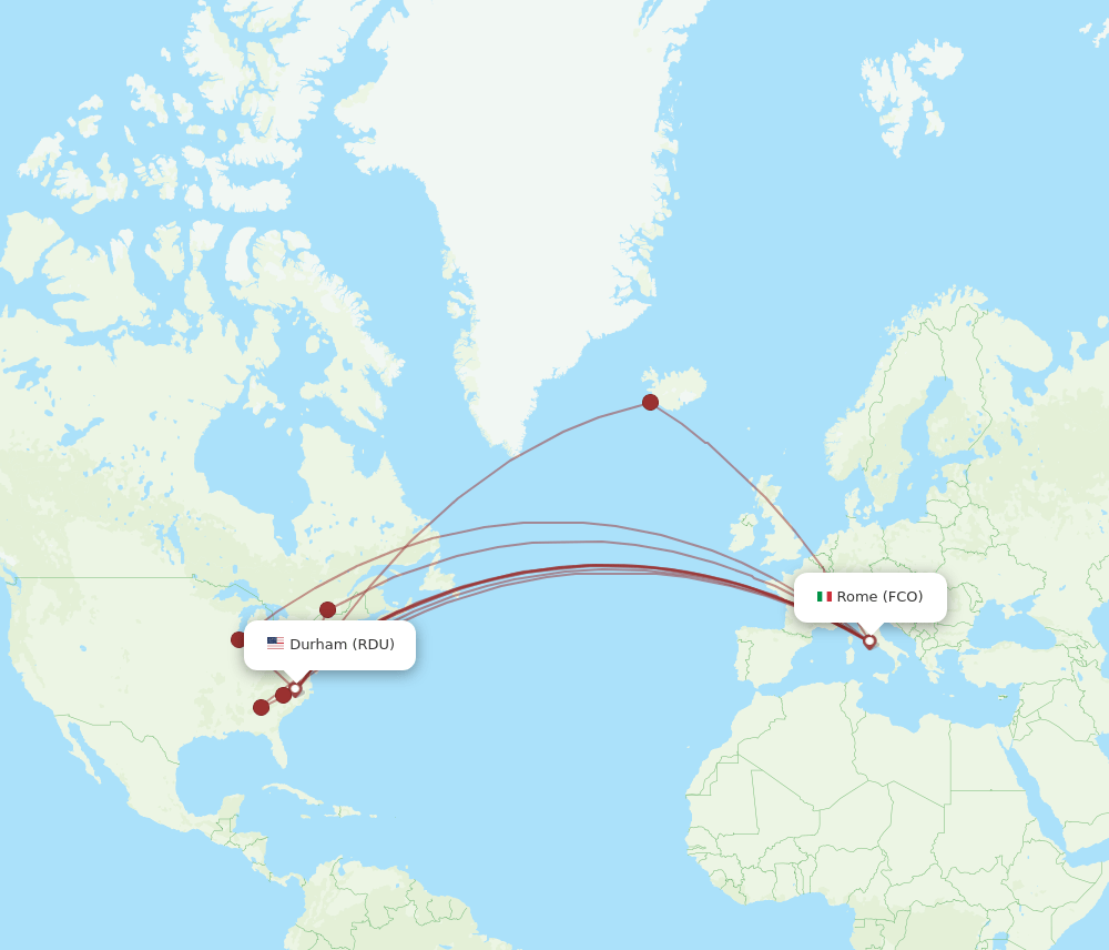 All Flight Routes From Raleigh Durham To Rome Rdu To Fco Flight Routes