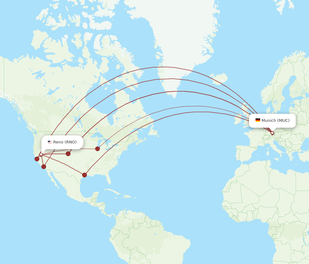 All Flight Routes From Reno To Munich RNO To MUC Flight Routes