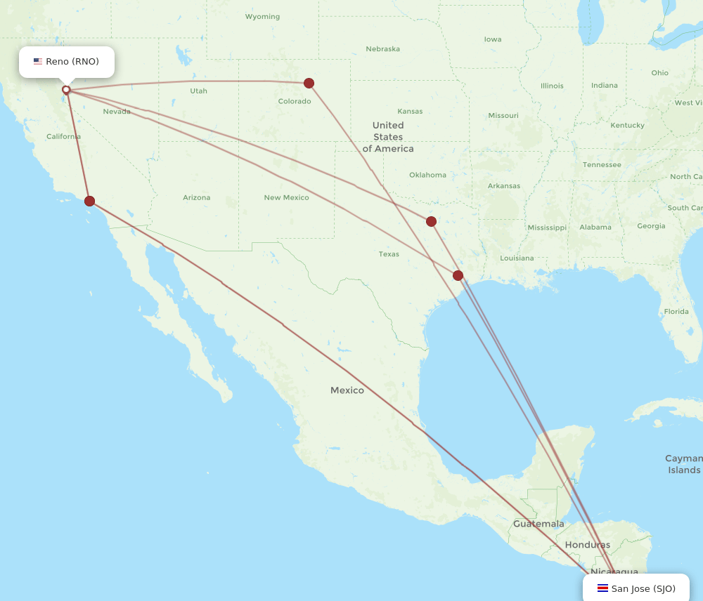 All Flight Routes From Reno To San Jose Rno To Sjo Flight Routes