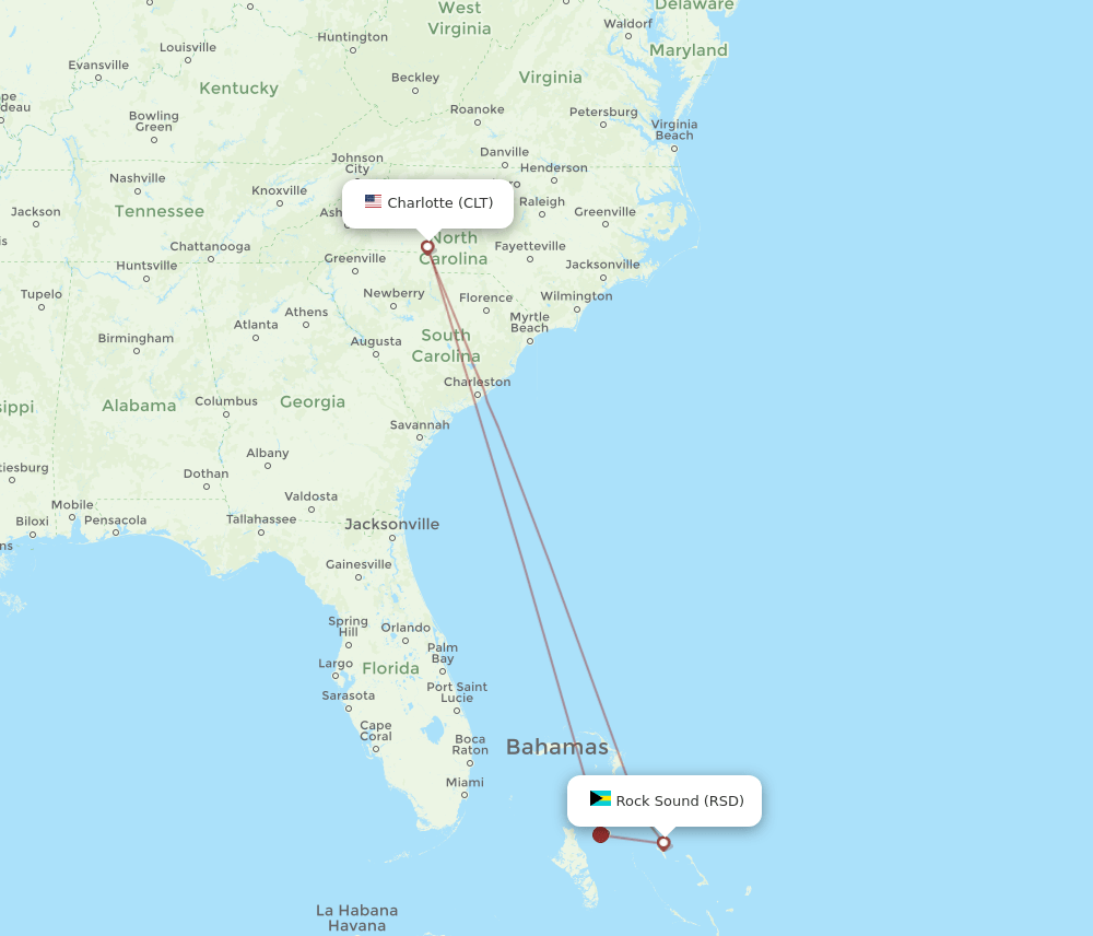 All Flight Routes From Rock Sound To Charlotte Rsd To Clt Flight Routes