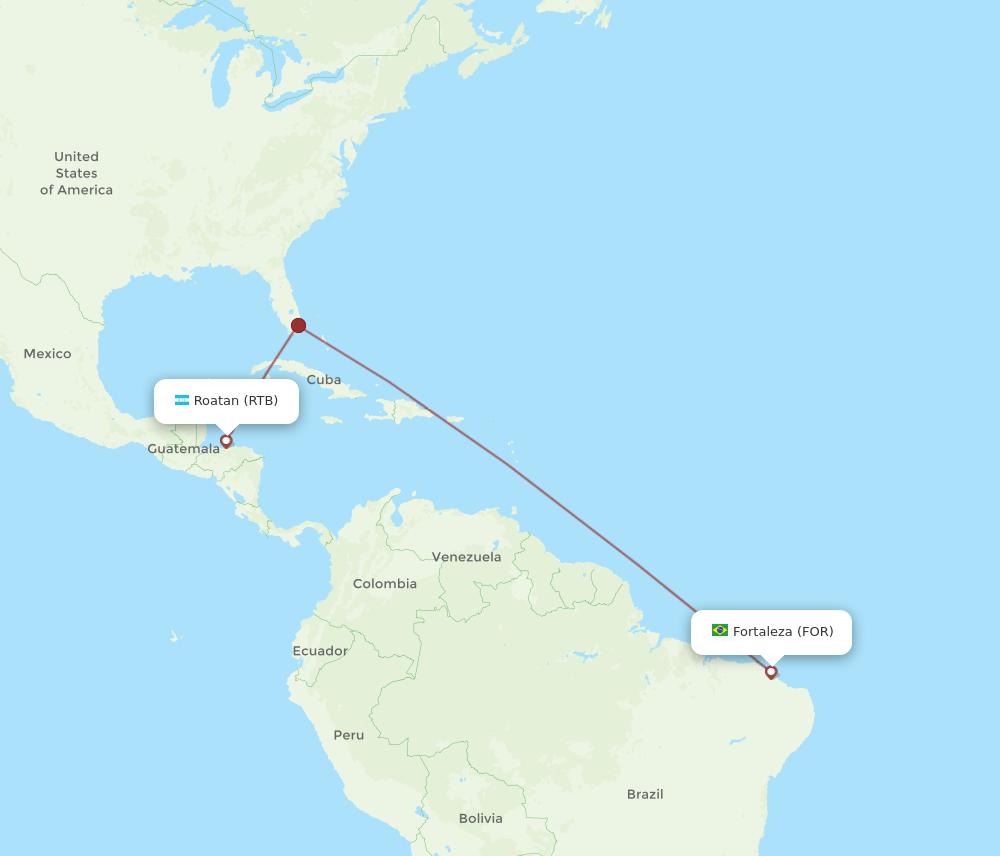 All Flight Routes From Roatan To Fortaleza Rtb To For Flight Routes