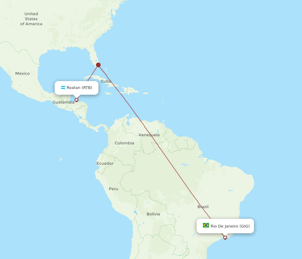 All Flight Routes From Roatan To Rio De Janeiro RTB To GIG Flight Routes