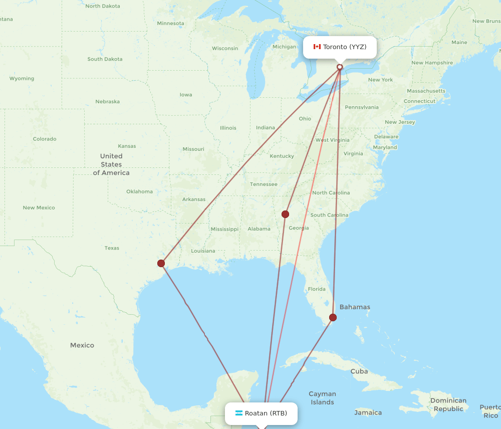 All Flight Routes From Roatan To Toronto Rtb To Yyz Flight Routes