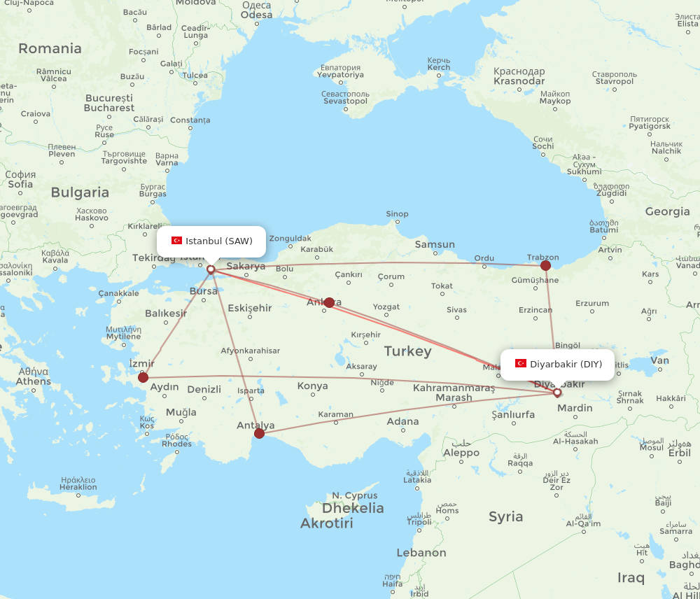 All Flight Routes From Istanbul To Diyarbakir Saw To Diy Flight Routes