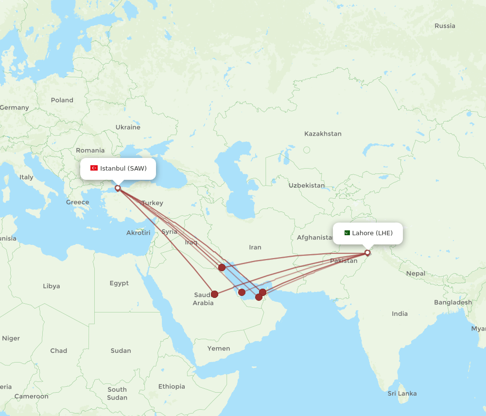 All Flight Routes From Istanbul To Lahore SAW To LHE Flight Routes