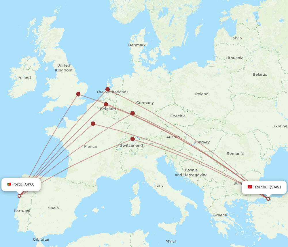 All Flight Routes From Istanbul To Porto Saw To Opo Flight Routes