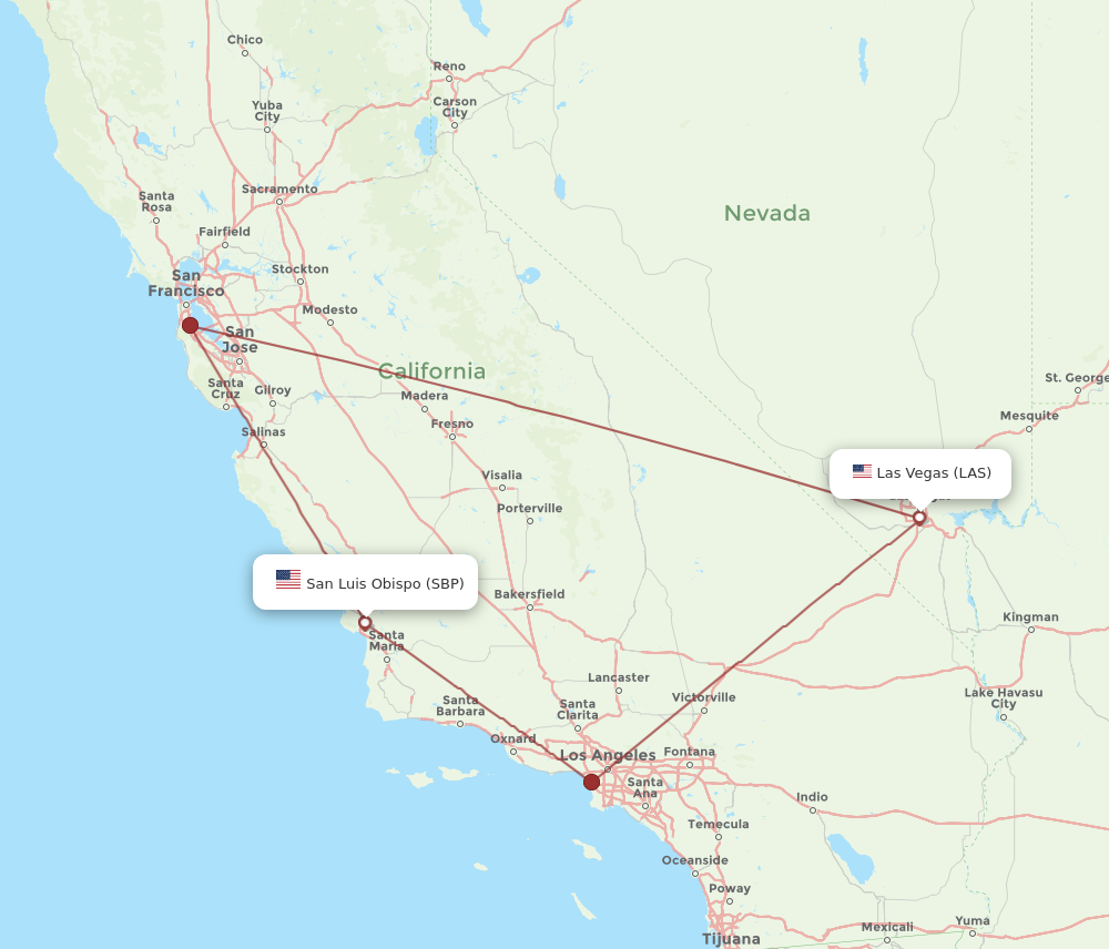 All Flight Routes From San Luis Obispo To Las Vegas Sbp To Las