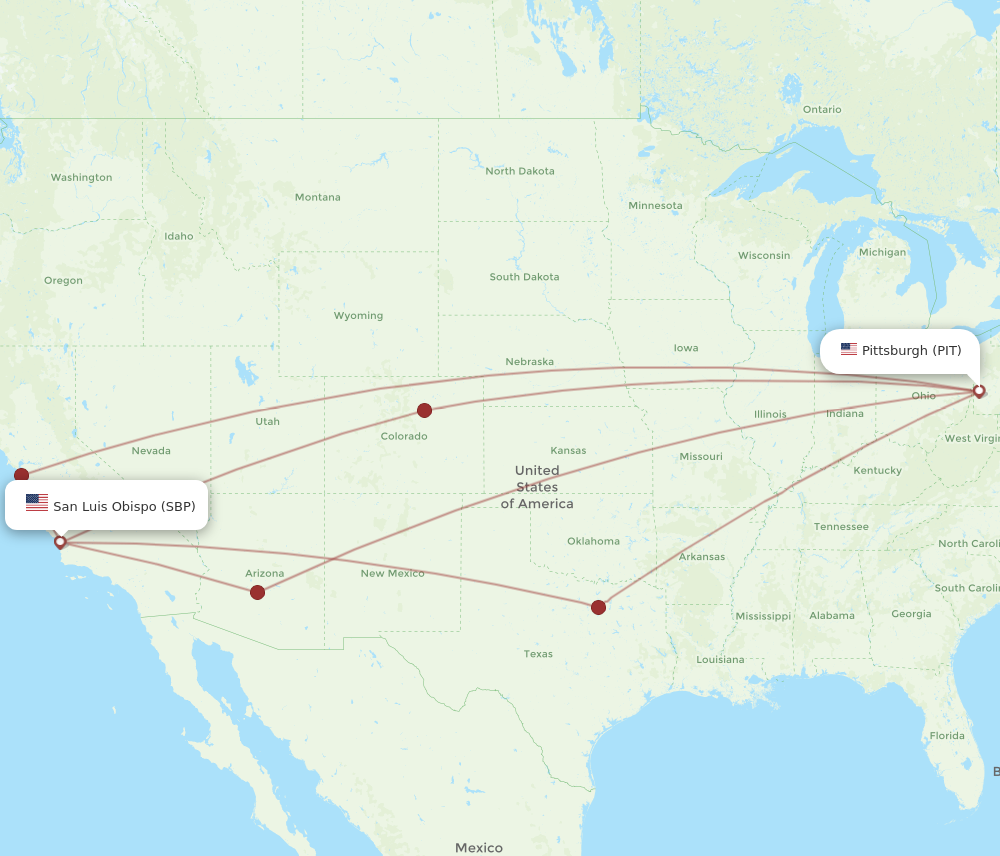 All Flight Routes From San Luis Obispo To Pittsburgh Sbp To Pit