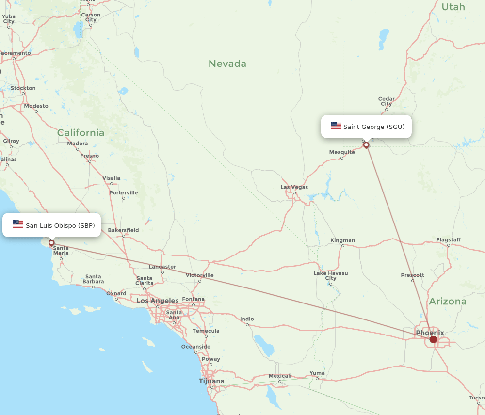 Flights From San Luis Obispo To Saint George Sbp To Sgu Flight Routes