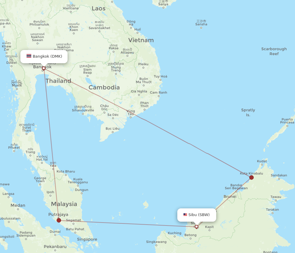 All Flight Routes From Sibu To Bangkok SBW To DMK Flight Routes