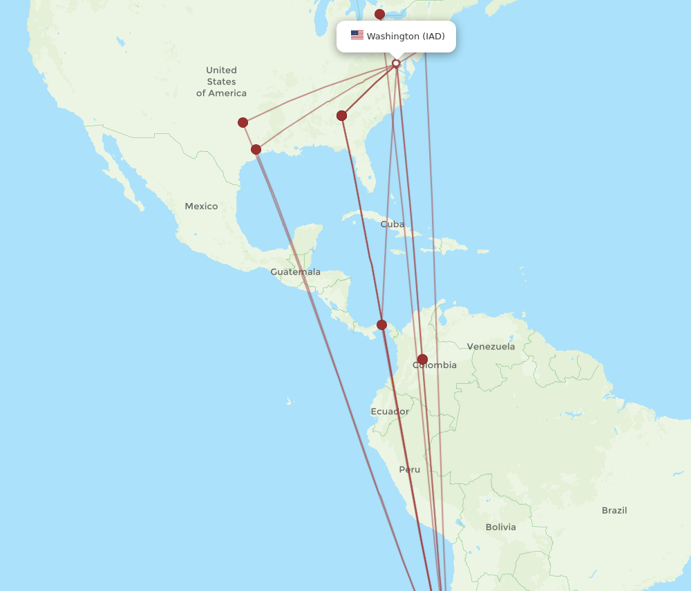 All Flight Routes From Santiago To Dulles Scl To Iad Flight Routes