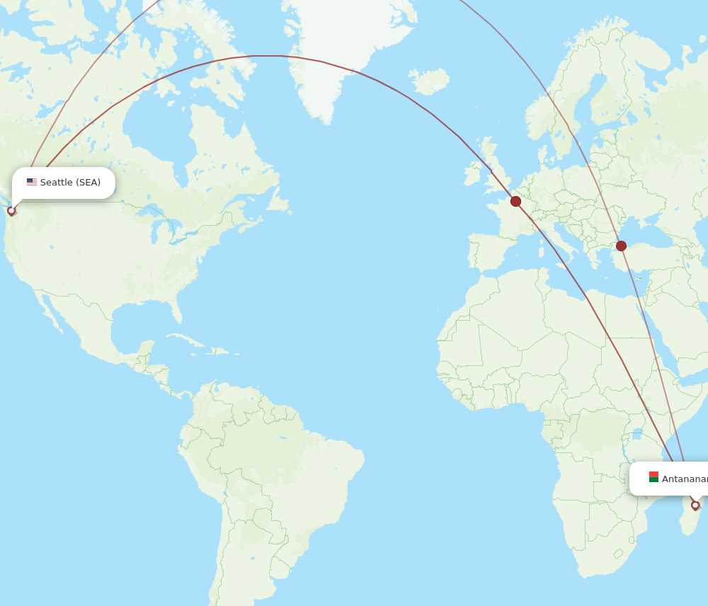 All Flight Routes From Seattle To Antananarivo SEA To TNR Flight Routes