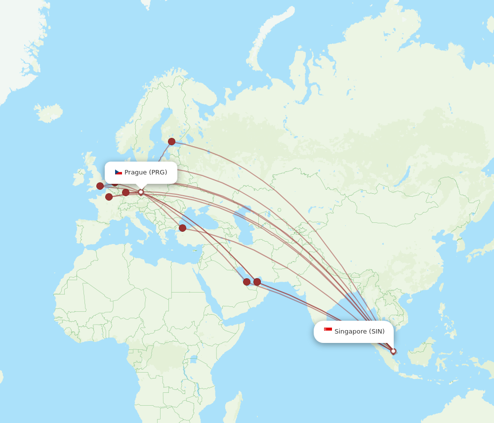 All Flight Routes From Singapore To Prague Sin To Prg Flight Routes