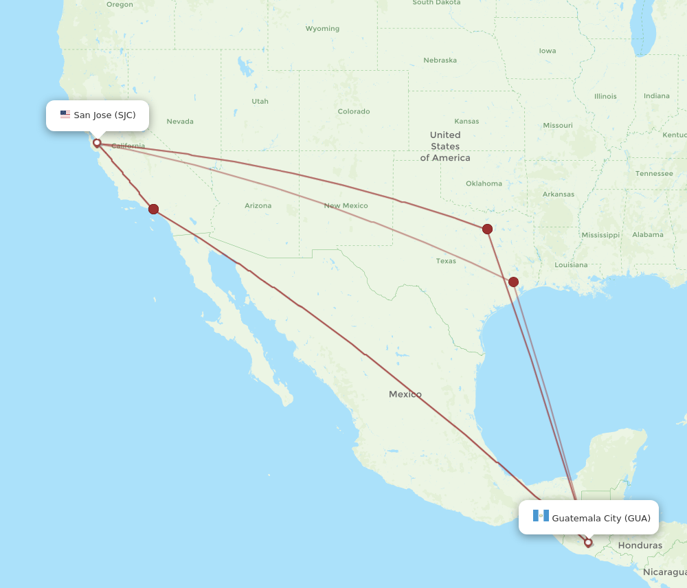 Flights From San Jose To Guatemala City Sjc To Gua Flight Routes